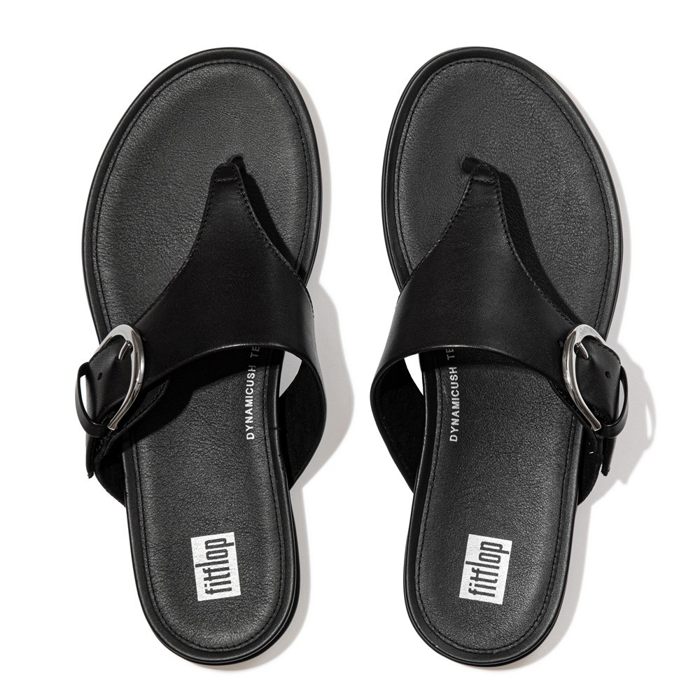 Fitflop Womens Sandals Black - Gracie Buckle Leather Toe-post - 05QGMLDPC